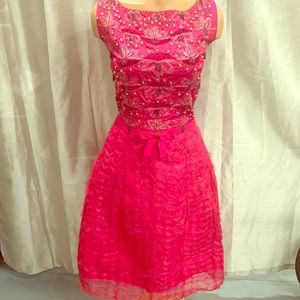 Vintage Pink Beaded Cocktail Party Dress
